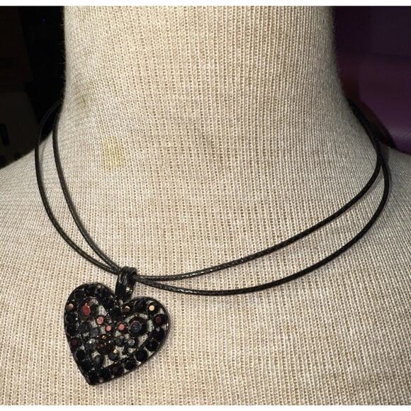 Unbranded Jewelry - -NECKLACE Black Marcasite On Black 19” Heart Shaped
